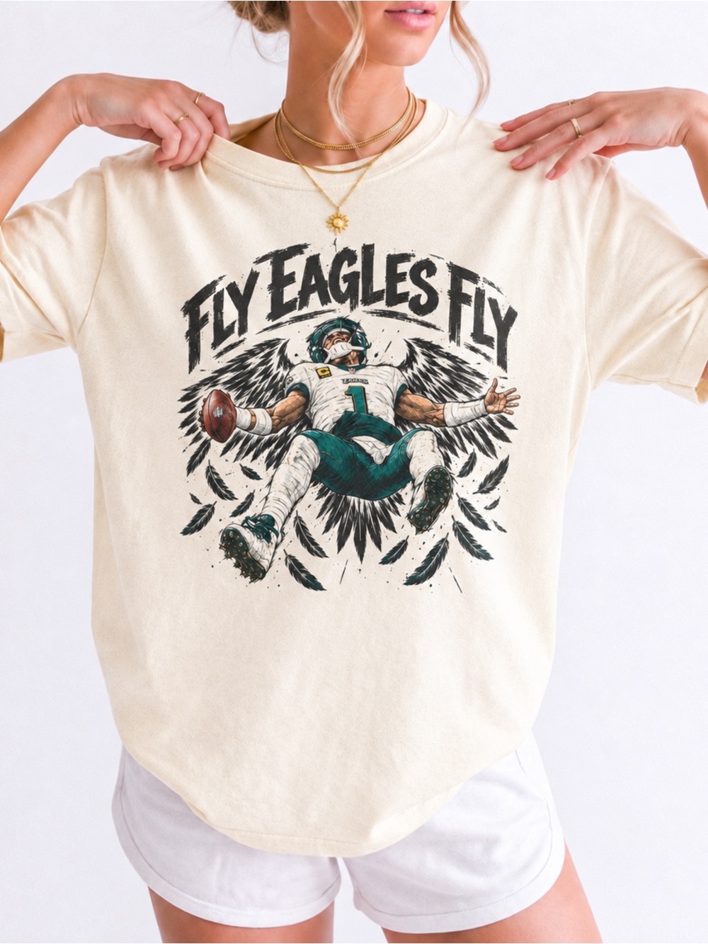 Jalen Hurts Fly Eagles Fly Comfort Colors 1717 T-Shirt Ivory NWT
